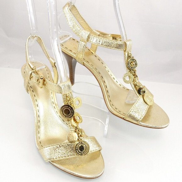 NIB$198 COACH Lucile Shiny Leather T-Strap Lucky Charm Sandals Heels 8 - Picture 14 of 14